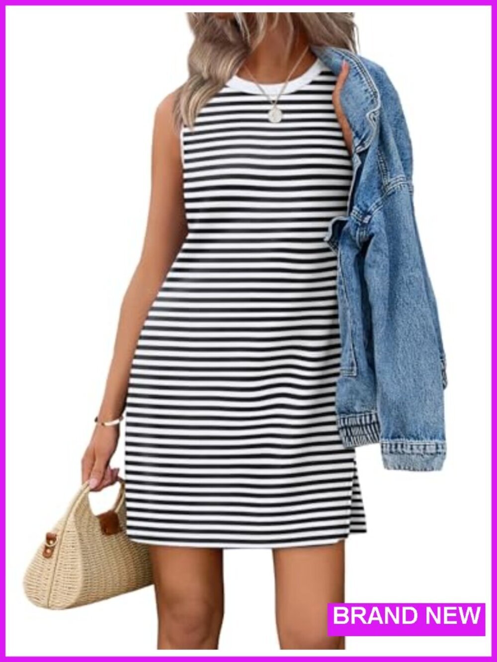 Sleeveless Crewneck Tank Dress A-Line Knee-Length Casual Summer
